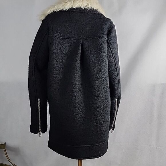 Topshop Faux Fur Collar Coat Assymettrical Zippered Front Size 4 - Picture 7 of 11